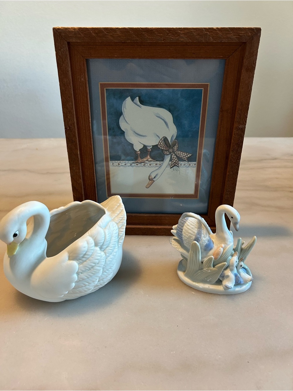 Vintage 1980s Country Goose Swan Decor Lot Homco Planter Framed Wall Art 3pc Set